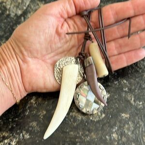 Gorgeous Chan Luu Sterling, Leather and Moose Antler charm necklace.
